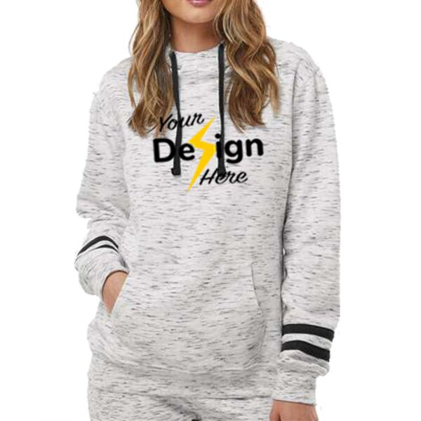 Women’s Mélange Fleece Striped-Sleeve Hooded Sweatshirt Thumbnail