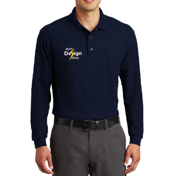 Long Sleeve Silk Touch Polo with Pocket Thumbnail