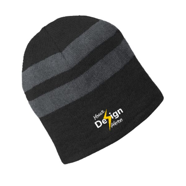 Fleece Lined Striped Beanie Cap Thumbnail